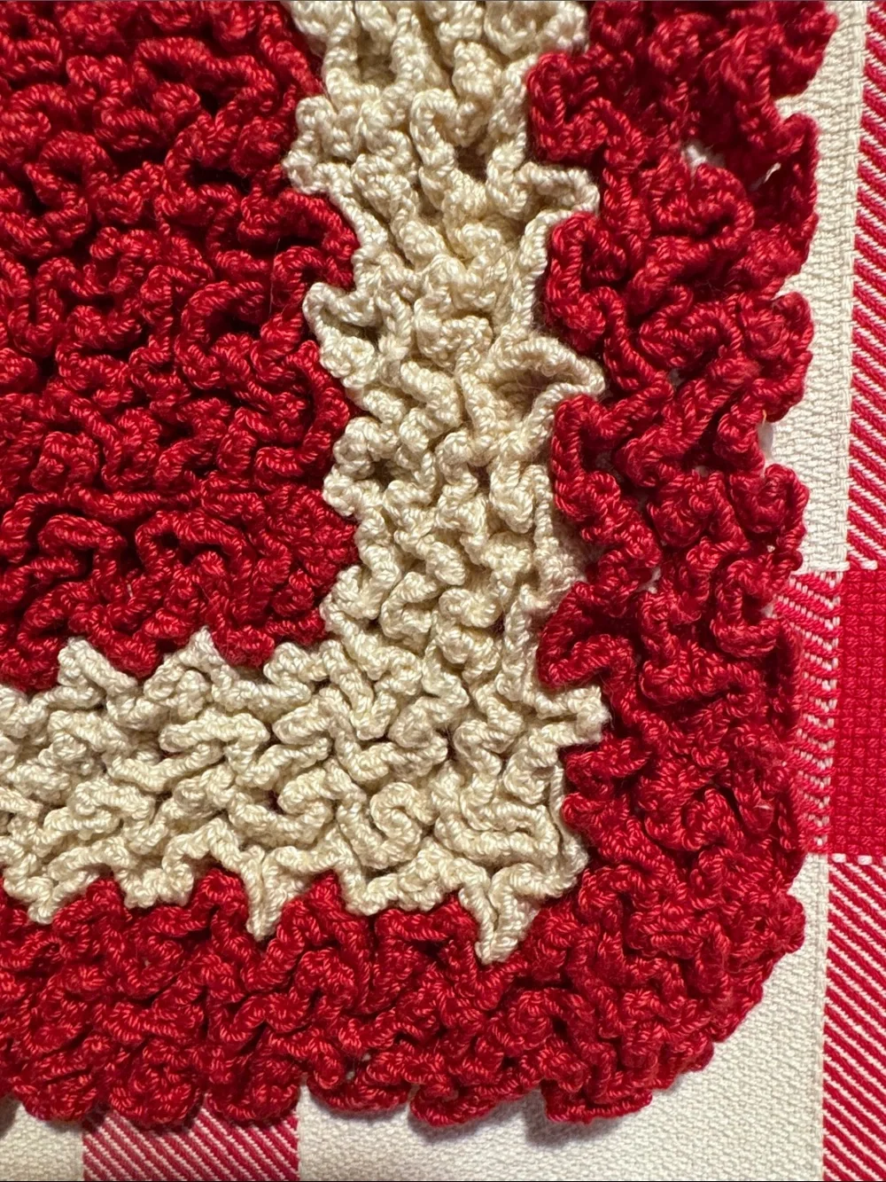 Handmade Red and Cream Crochet Pot Holder or Hot Pad for Table